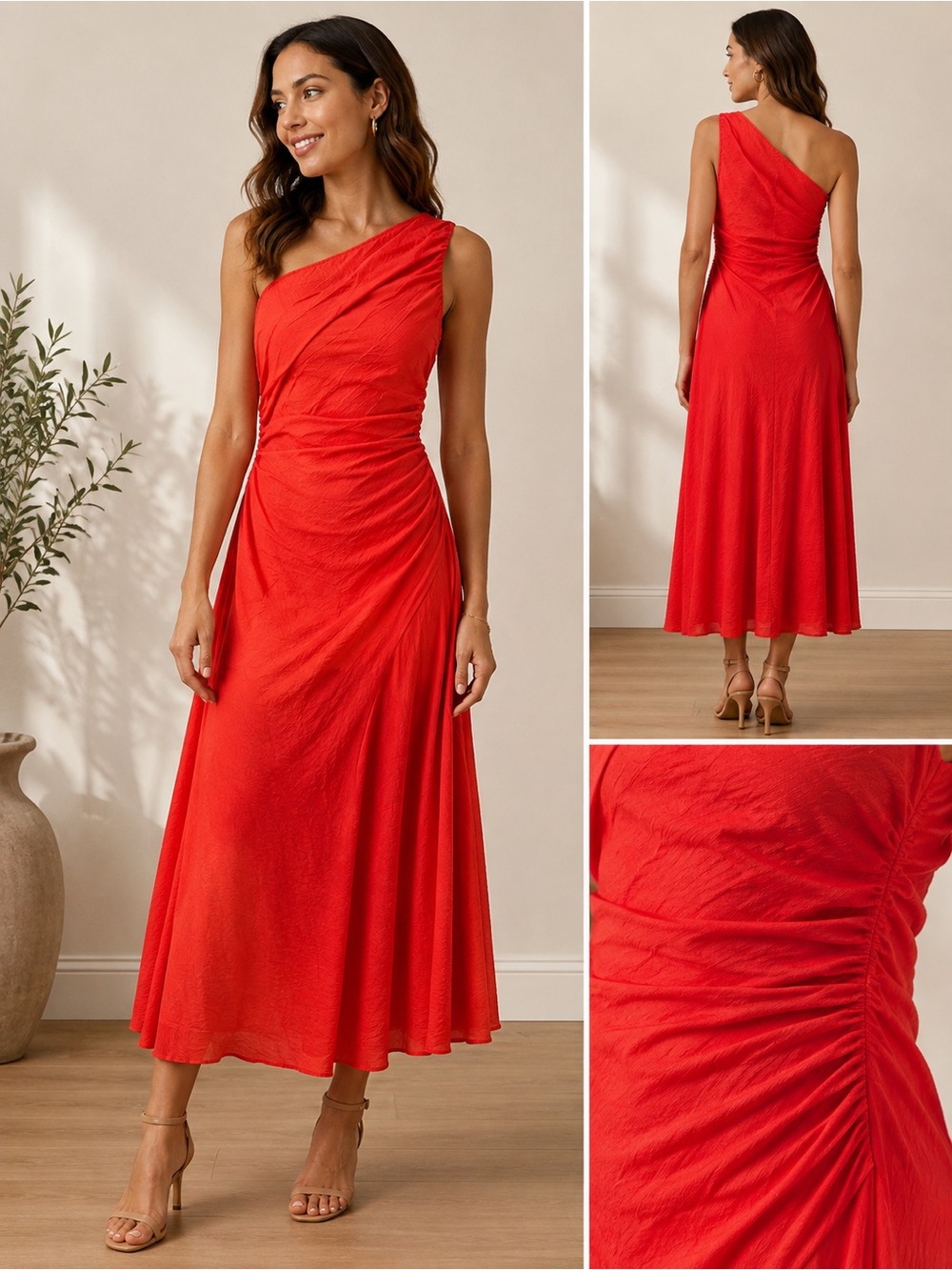 Antonio Melani Sea La Vie One Shoulder Dress Size 6 Tomato
